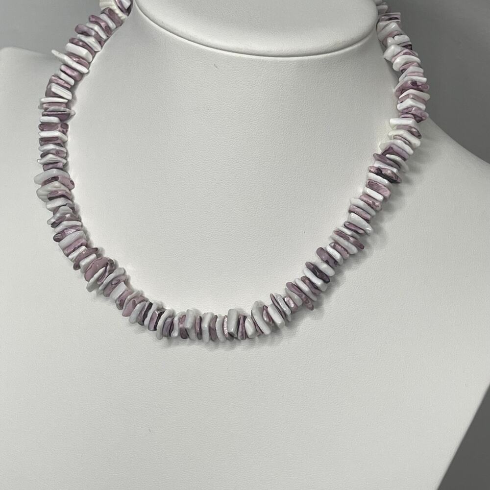 faux puca puka shell necklace choker white violet purple Men's Women's beach